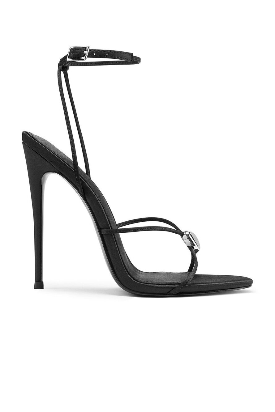 FEMME LA x REVOLVE Ale Sandal in Black Satin faux leather stiletto heel